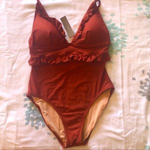 J crew Ruffle deep-V one-piece swimsuit NWT color